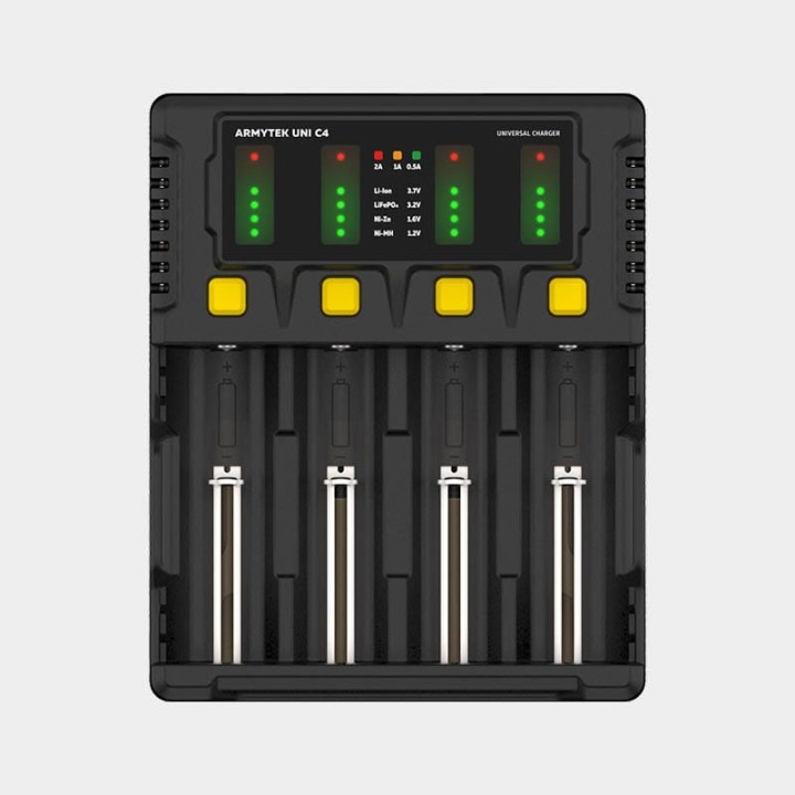 Armytek Uni C4 Charger / 4ch / Input AC 85-264V or DC 12V / Output up to 2A per channel – A04501C
