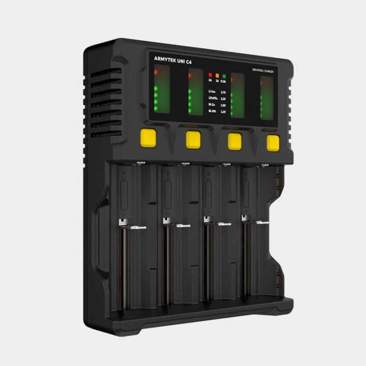 Armytek Uni C4 Charger / 4ch / Input AC 85-264V or DC 12V / Output up to 2A per channel – A04501C