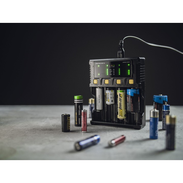 Armytek Uni C4 Charger / 4ch / Input AC 85-264V or DC 12V / Output up to 2A per channel – A04501C