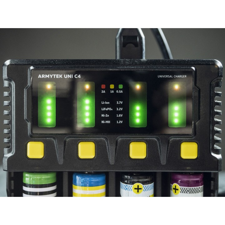 Armytek Uni C4 Charger / 4ch / Input AC 85-264V or DC 12V / Output up to 2A per channel – A04501C