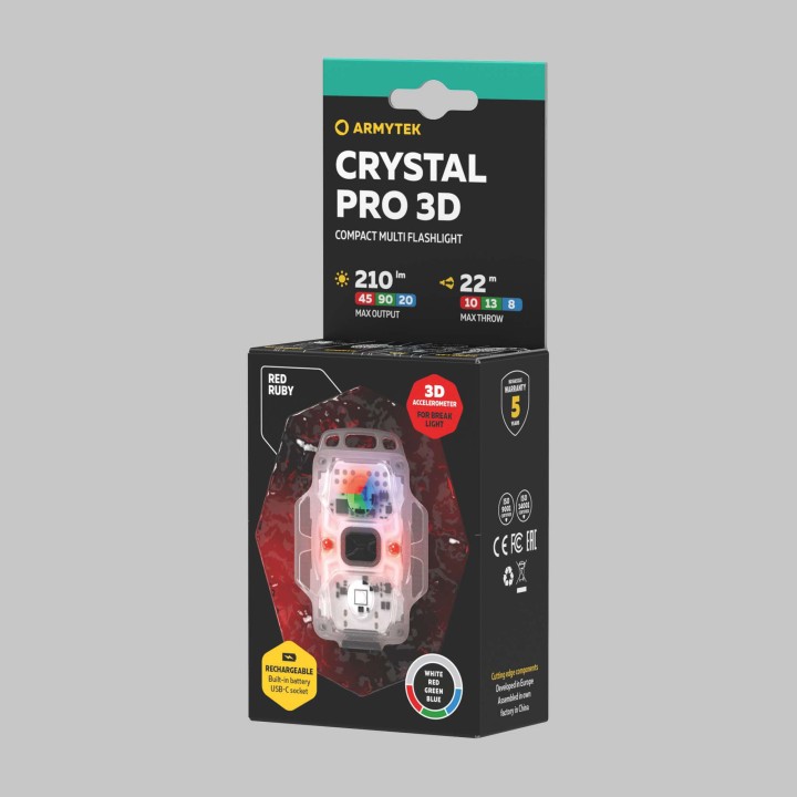 Armytek Crystal Pro 3D Red/White, R,G,B/210 lm,45 lm, 90 lm, 20 lm/3D/built-in Li-Pol battery – F10101R