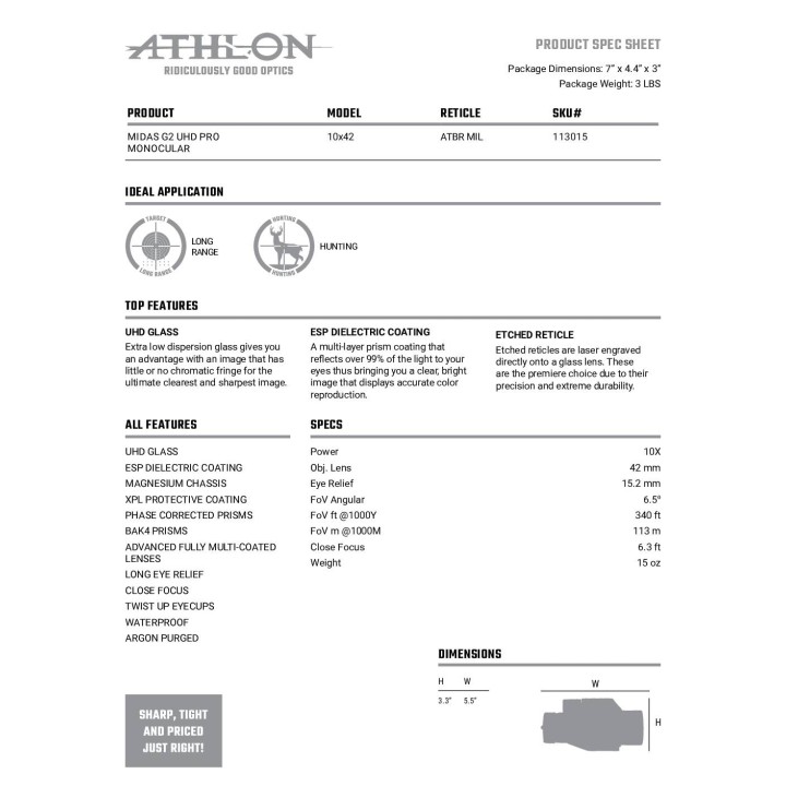 Athlon – Monocolo – MIDAS PRO UHD 10×42 – RETICOLO ATBR MIL